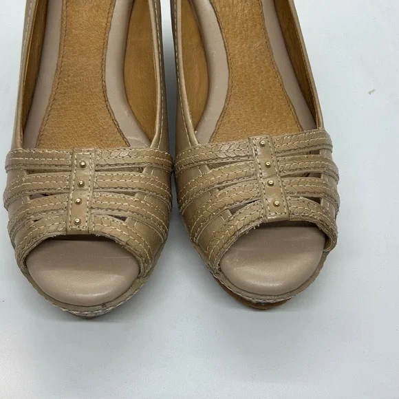 Nurture Women's Shoes Tan Leather Carmen Peep Toe Wedge Snakeskin Size 8.5 M - Picture 4 of 12